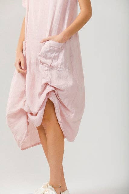 Primavera linen Dress . pink. Long sleeve