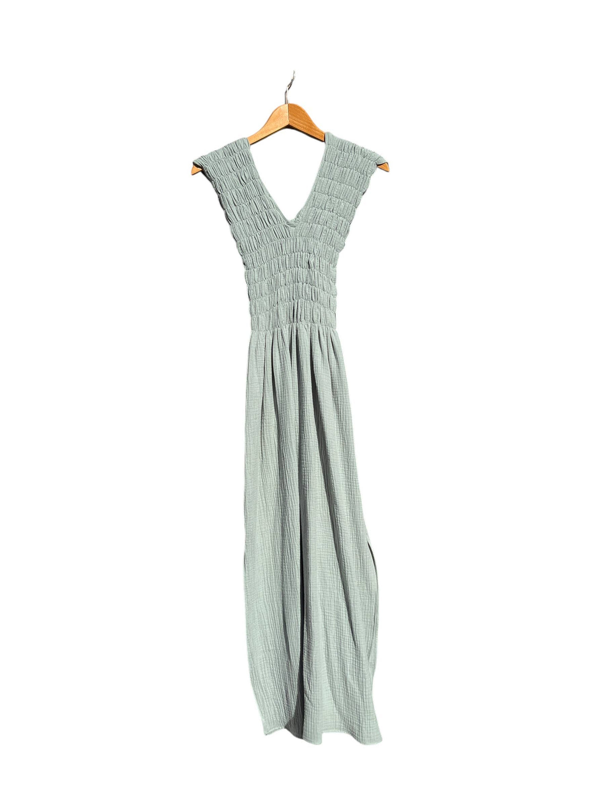 736 ALBAZER Gathered V-neck dress in beige organic cotton