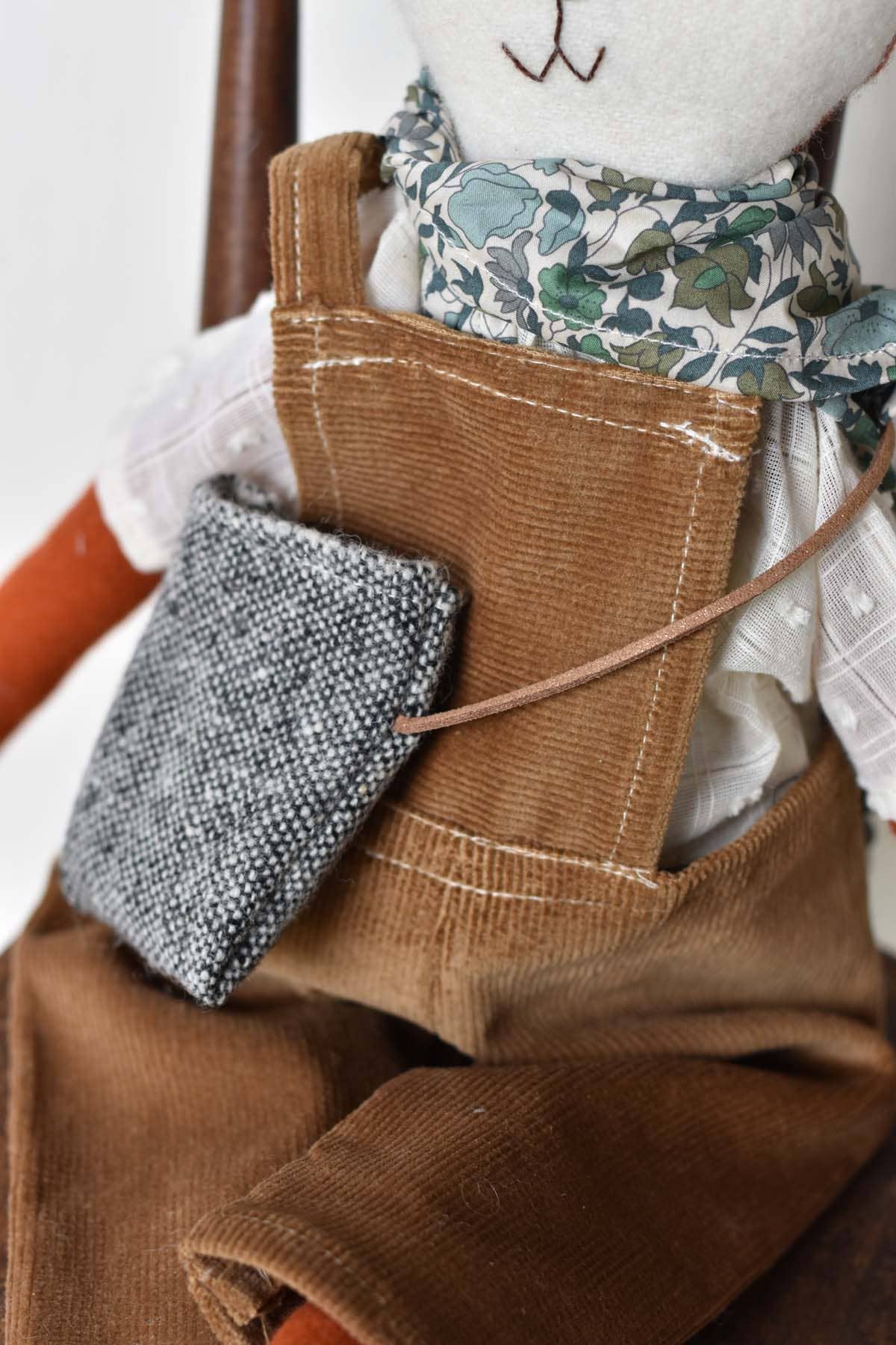 Florette the Fox doll - Corduroy Overalls - Handmade Doll
