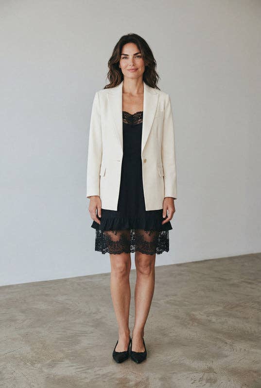 Minette cotton and lace short slip dress. Black.