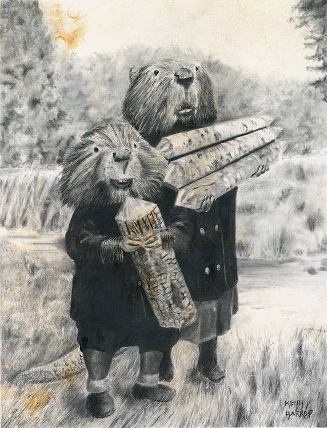Print (signed) #49 - Two Beavers - Brother/sister Pencil art