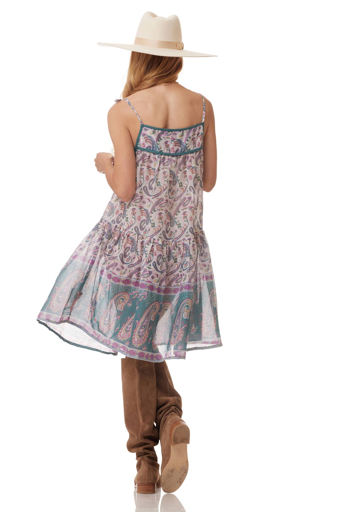Betsy Printed Short Tank Dress With Tassels Teal