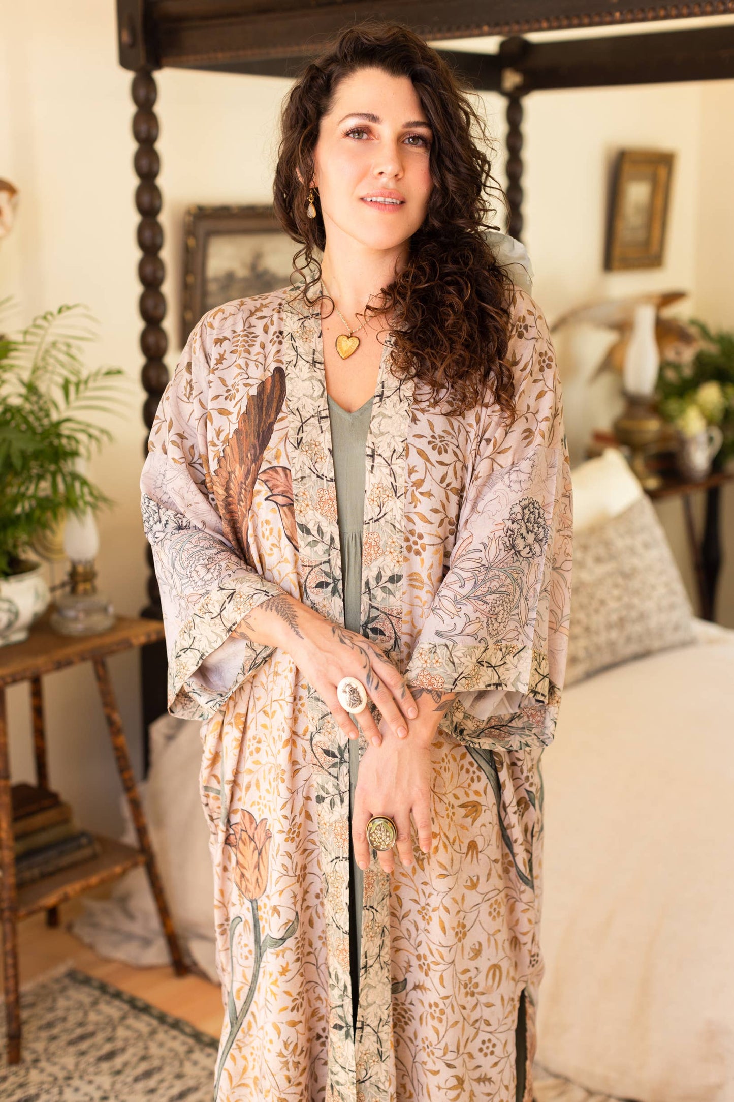 Folklore Opera Duster Kimono Robe w/ Bird of Peace