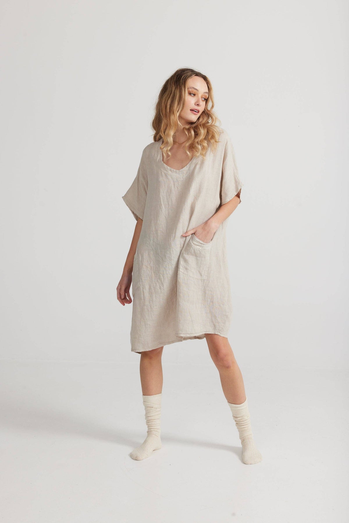 Charlie Linen dress. stone
