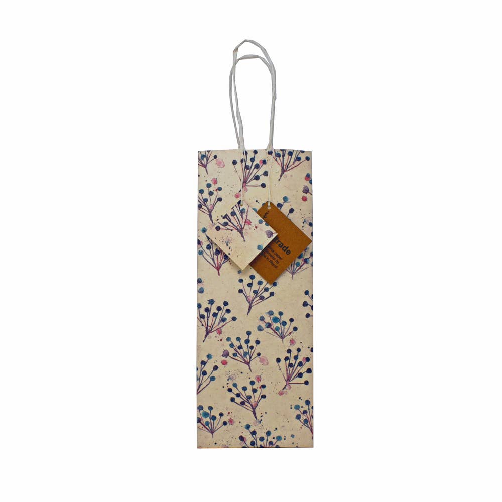 Handmade Lokta Recycled Paper Gift Bag Blue flowers
