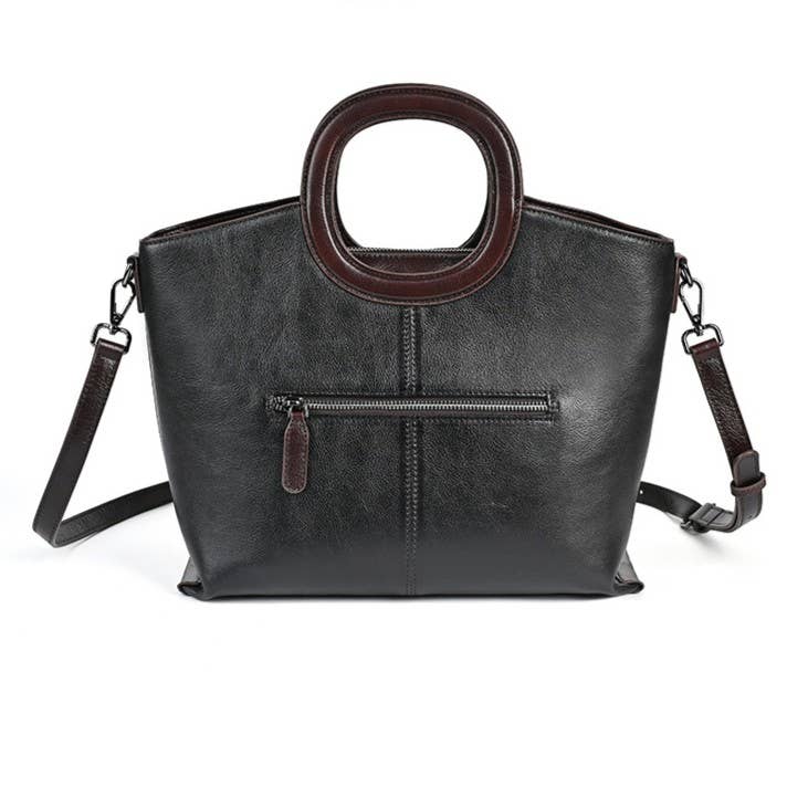 Hand-Painted Embossed Peony Genuine Leather Satchel