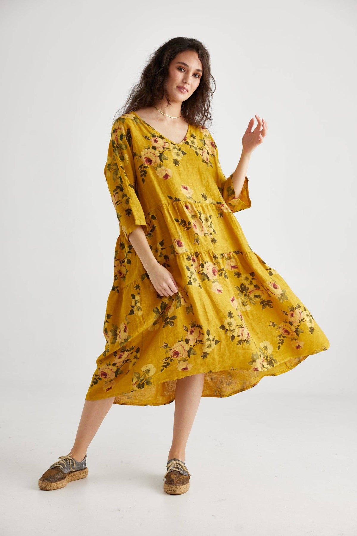 Stella Floral Linen Dress.  Sunflower