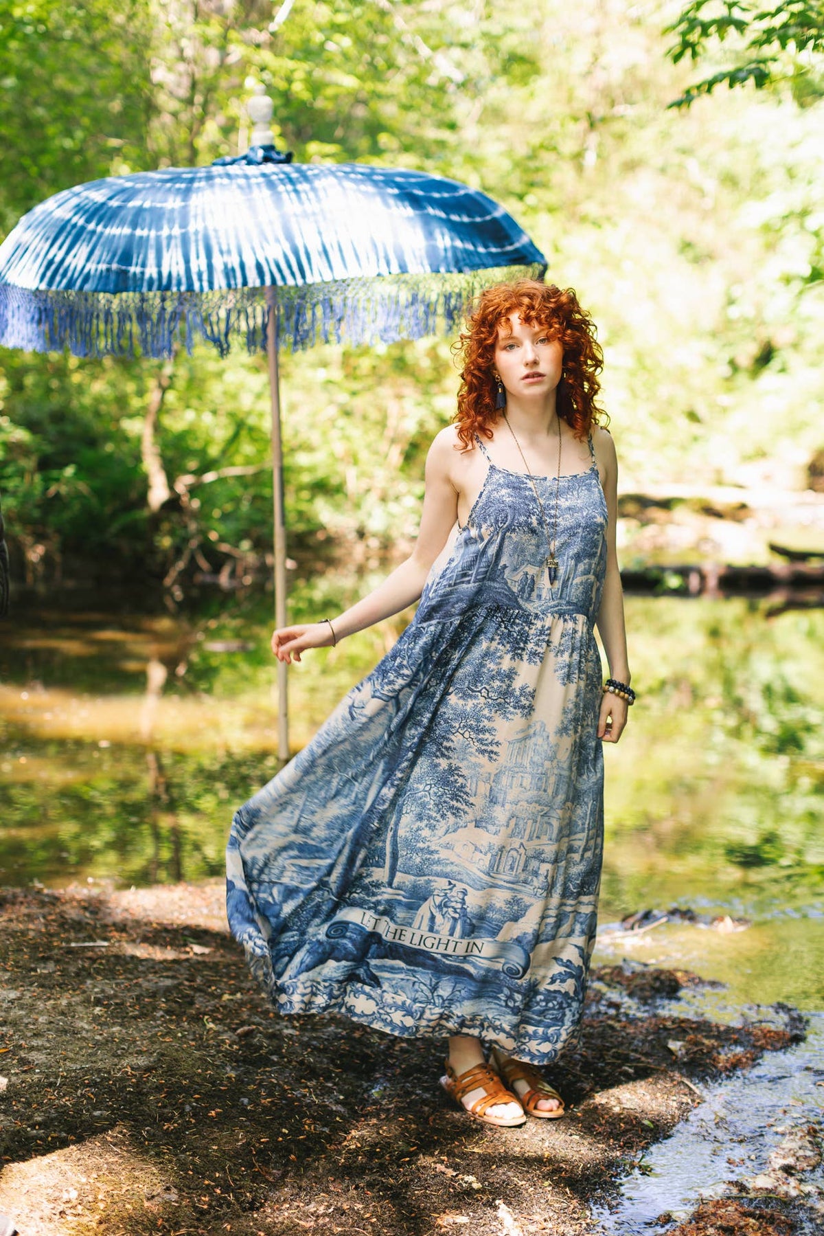 Let The Light In Bohéme Long Maxi Slip Dress w Delft Print