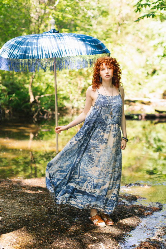 Let The Light In Bohéme Long Maxi Slip Dress w Delft Print