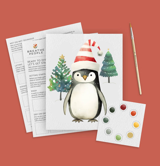 Holiday Penguin Watercolor Kit — Beginner Art Kit for Kids