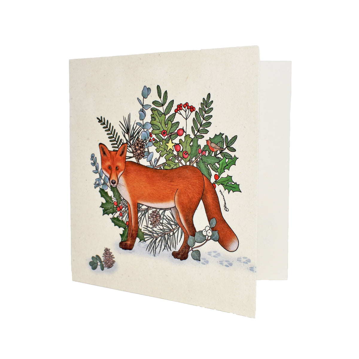 Emma Lawrence Fox Christmas Card - Recycled Paper Fair Trade