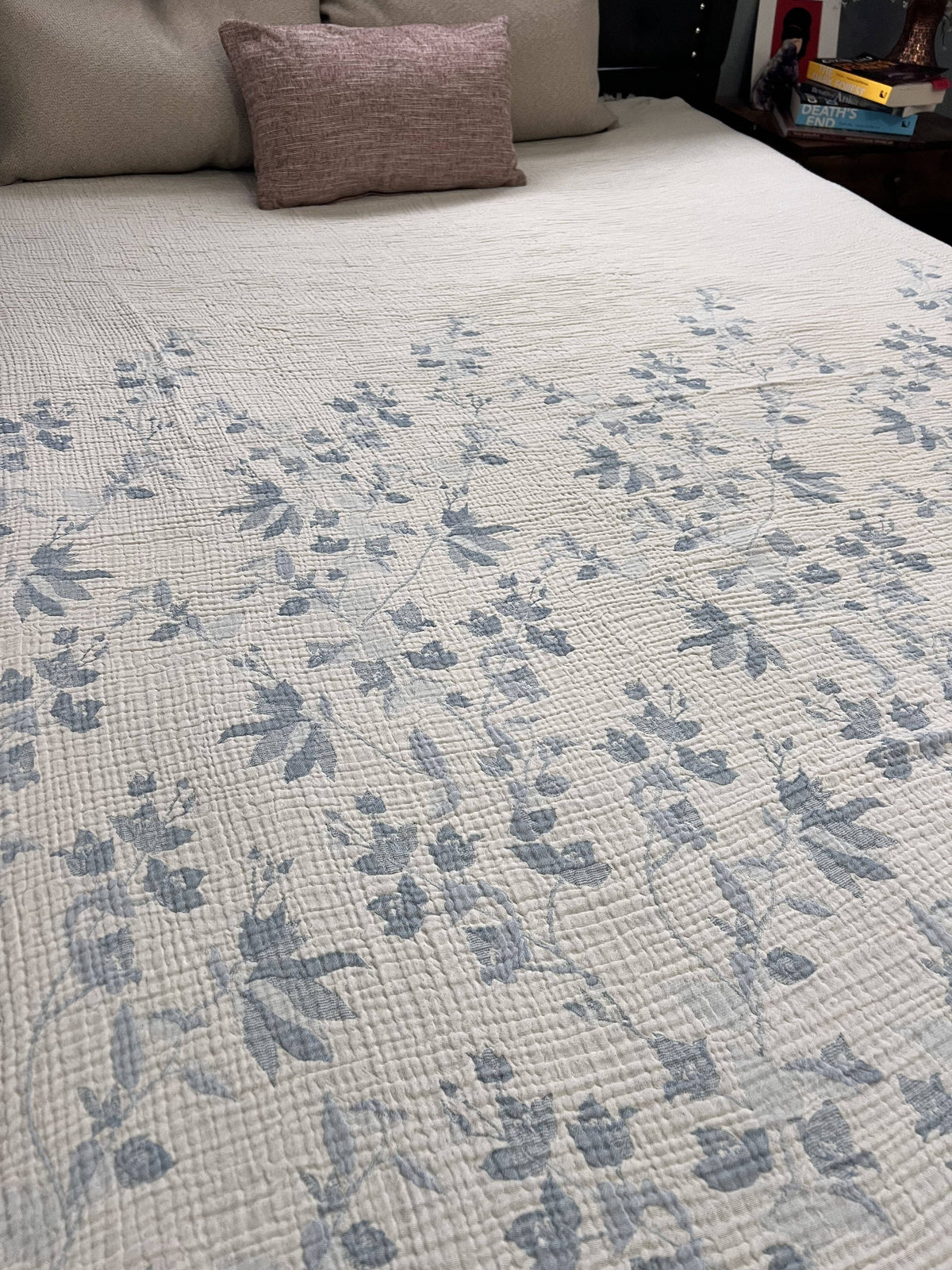 Bougainvillea  Blanket – Pale Sky Blue  |Queen