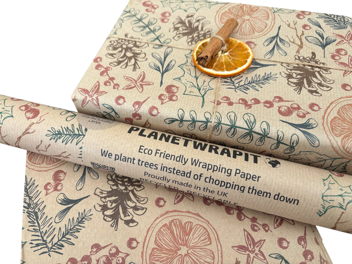 Christmas Dried Oranges Recycled Kraft Gift Wrapping Paper
