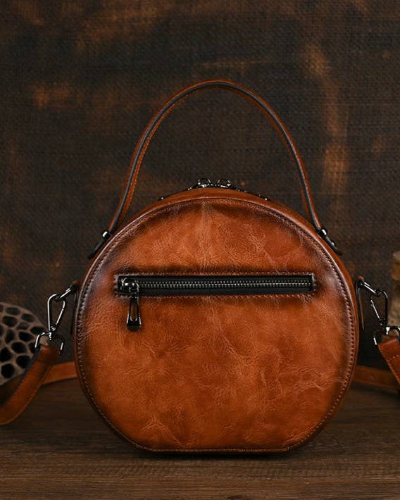 Vintage Embossed Round Crossbody Bag