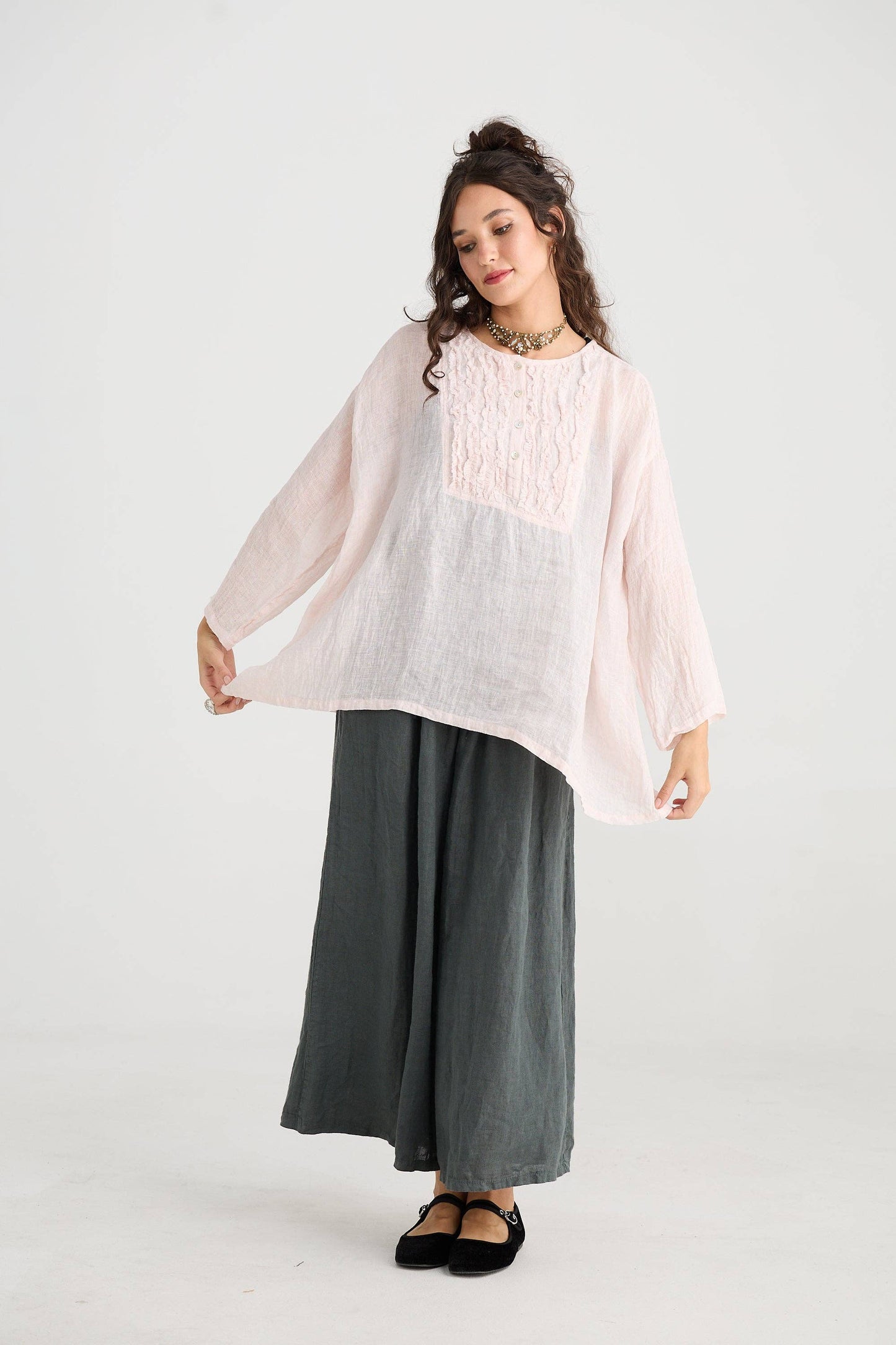 Florian Linen Gauze ruffled top. Pink Sugar