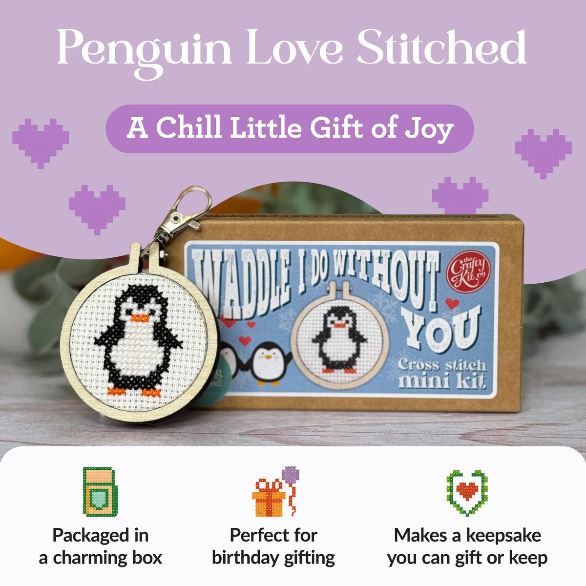 Waddle I Do Without You Mini Matchbox Cross Stitch Kit