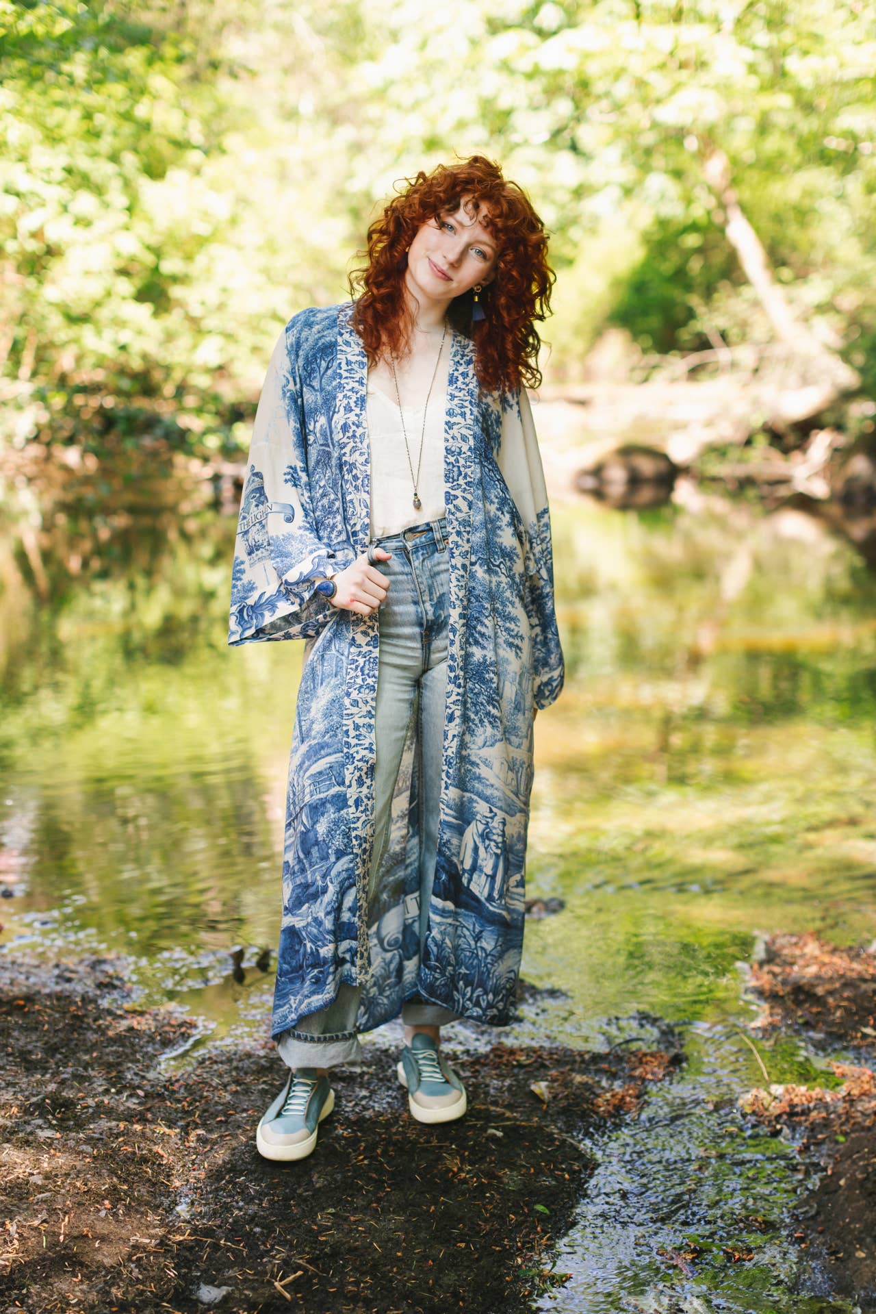 Let The Light In Opera Duster Kimono Robe Blue Delft Toile