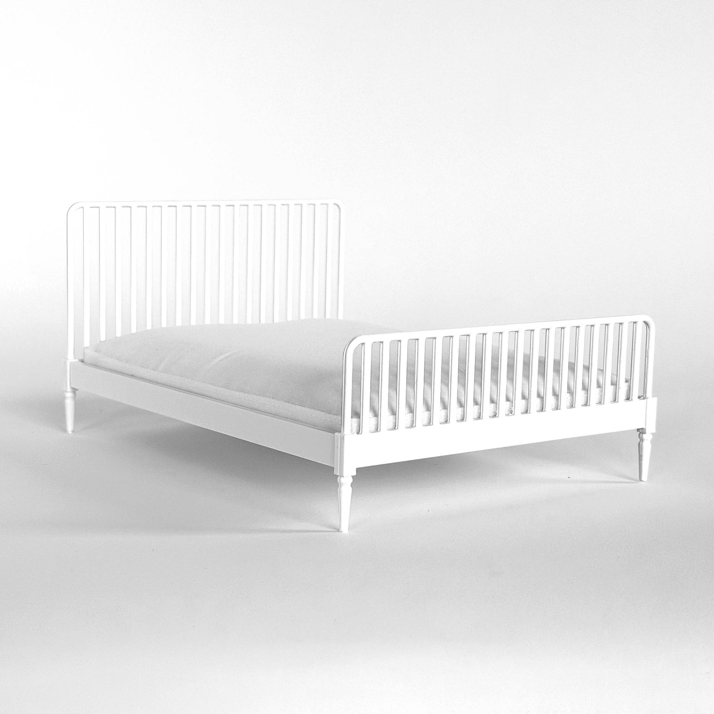 1:12 Scale Dollhouse Bed with Mattress, Twin or Queen