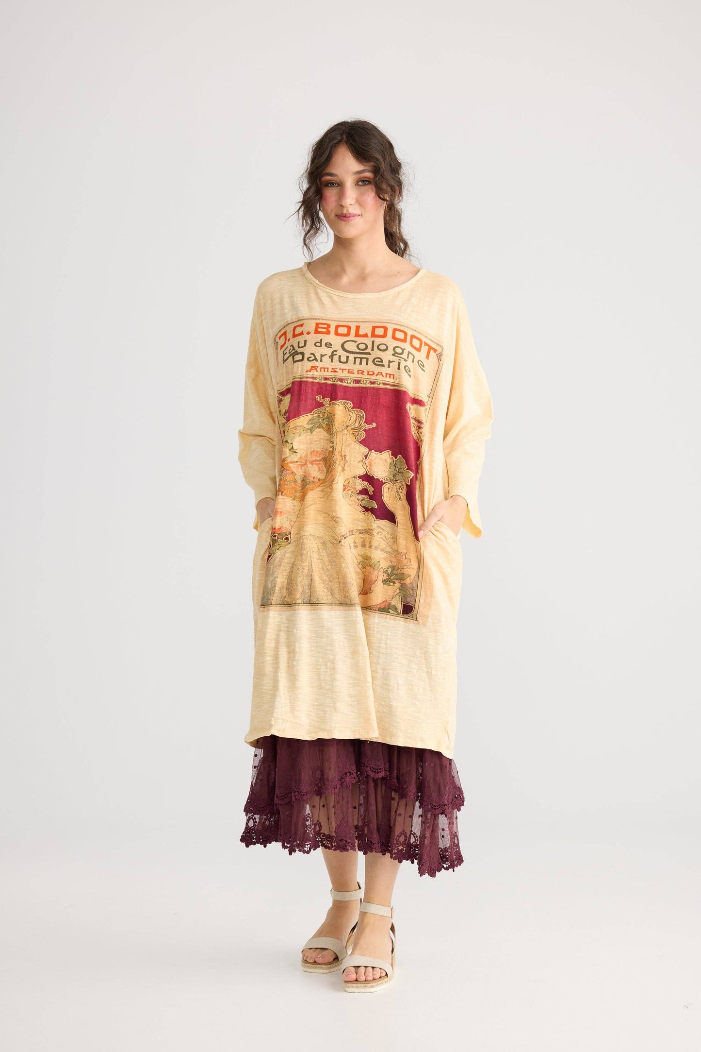 Layla Tshirt cotton Art Nouveau dress. Cherry