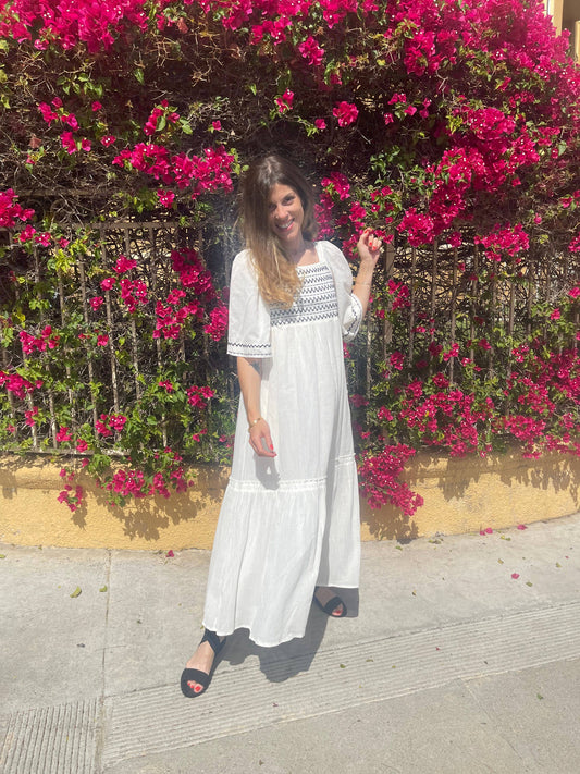Cassie Maxi Dress / Cotton Embroidered Dress, Cream Dress