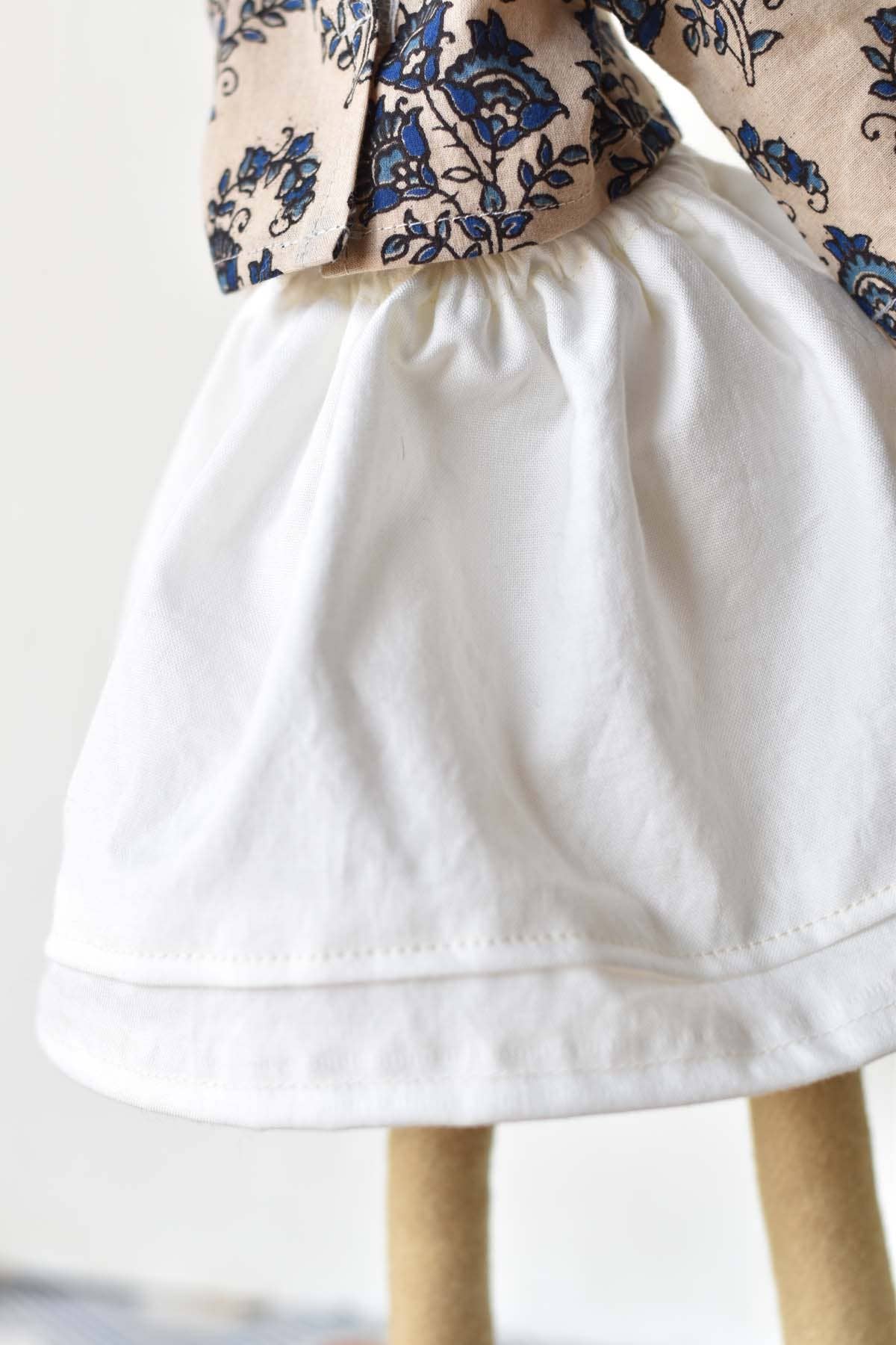 Agatha the Bear Doll-  Block Print Floral Shirt with skirt 