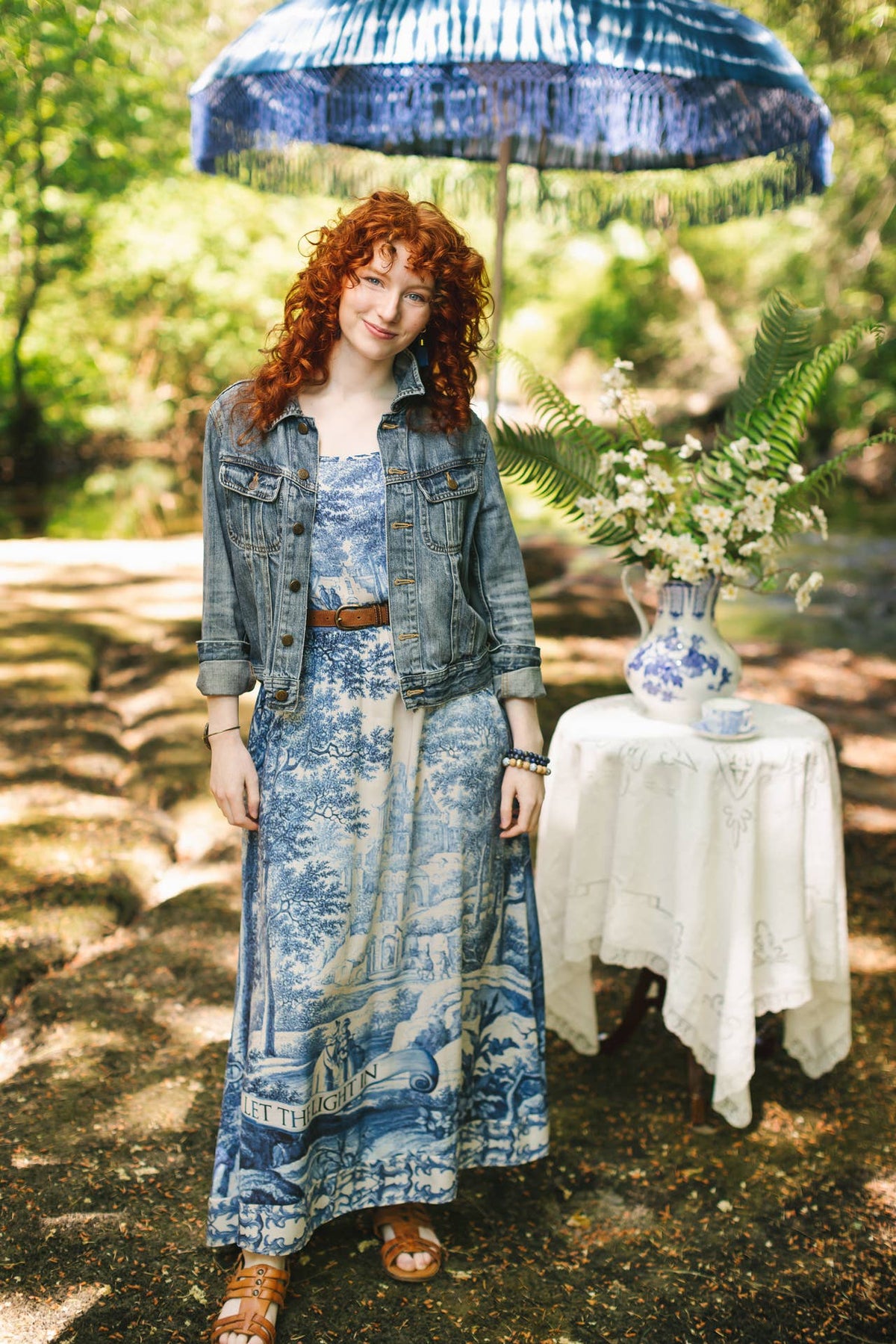 Let The Light In Bohéme Long Maxi Slip Dress w Delft Print