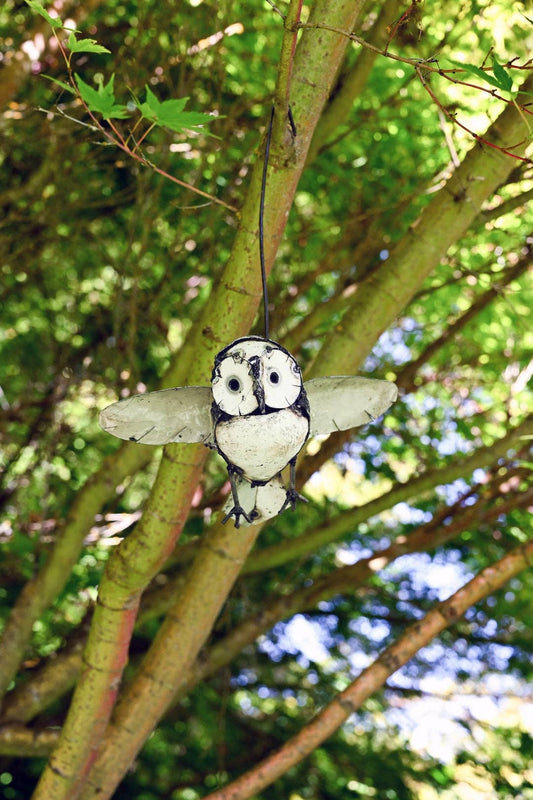 Flying owl Recycled Metal Hanging Sculpture