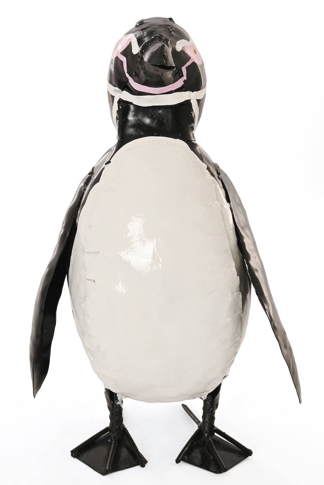 Recycled Metal African Black-Footed Penguin- Pink eyes