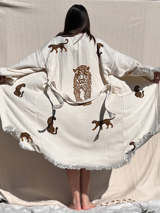 Brown Leopard Kimono Robe