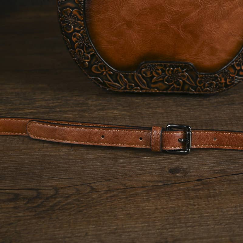 Vintage Embossed Round Crossbody Bag