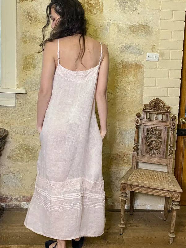 Isadore linen and lace Cami dress. Powder Pink
