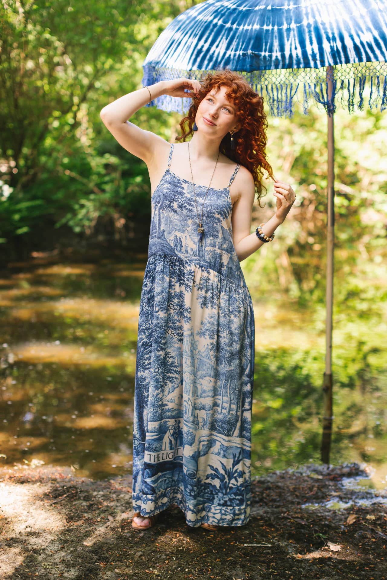 Let The Light In Bohéme Long Maxi Slip Dress w Delft Print