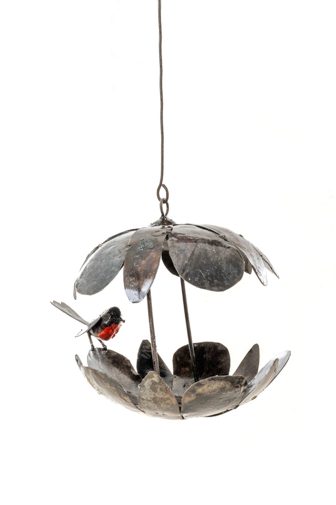 METAL ROBIN HANGING PUMPKIN BIRDFEEDER