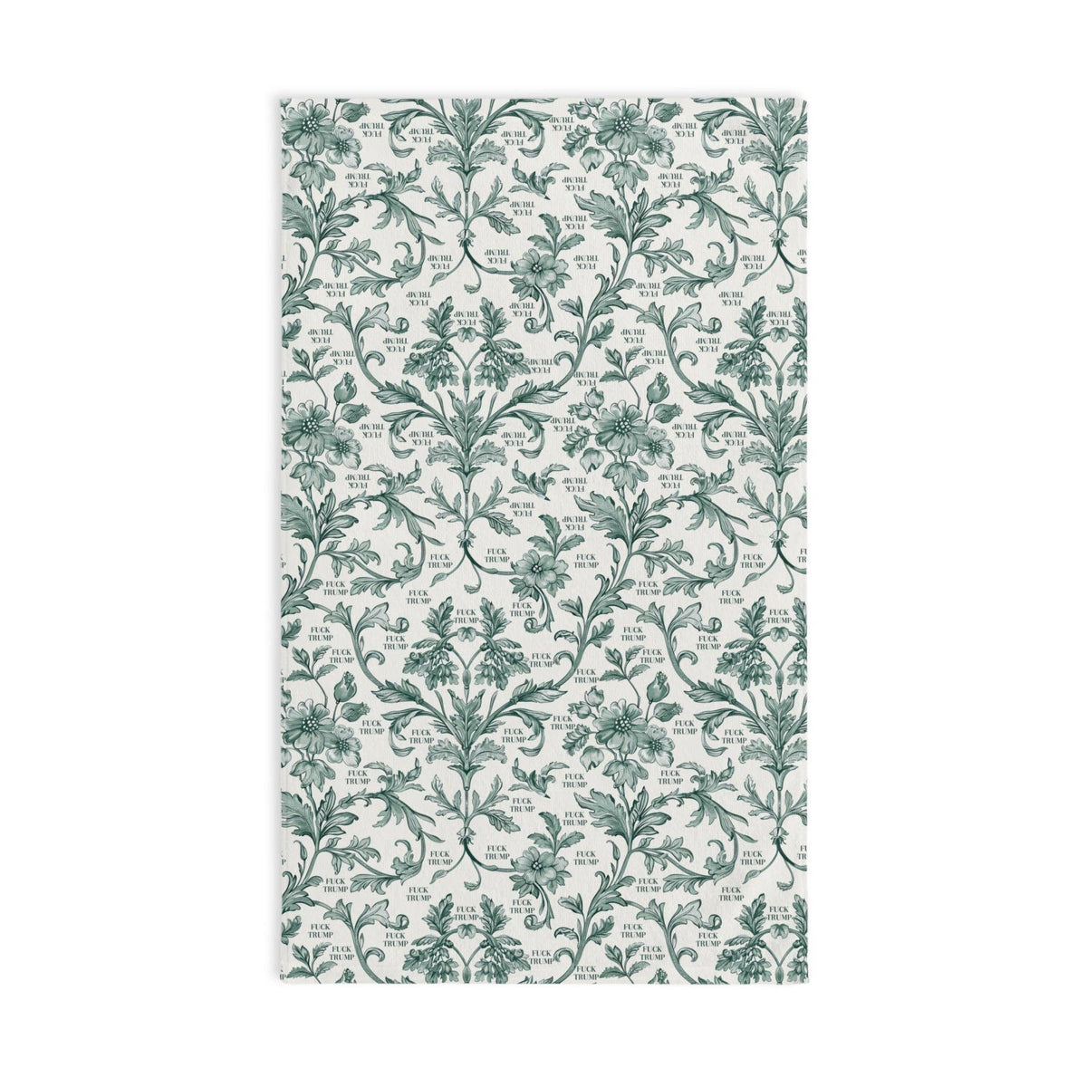 Green Toile de Jouy Fuck Trump Hand Towel