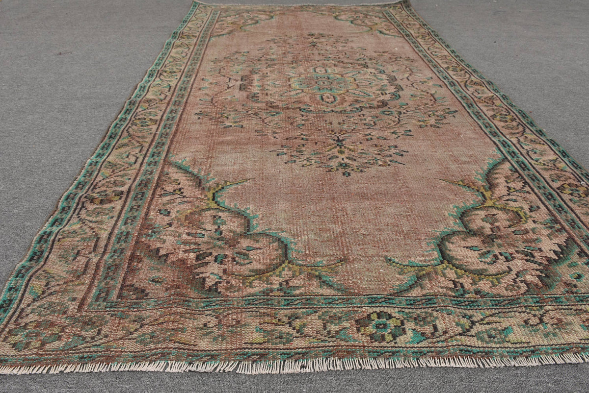 Handmade Brown & Green Floral Rug, 4.8x9 Ft Classic Area Rug