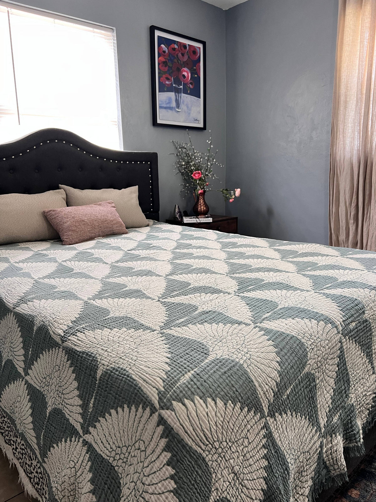 Crane Muslin Bed Blanket/Queen-King/ Adult Size Muslin Teal