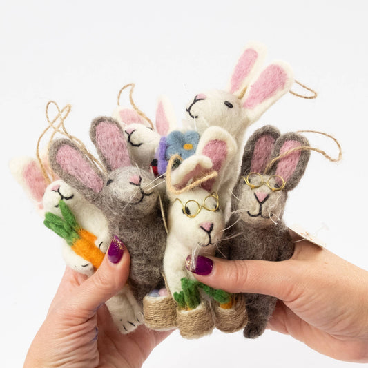 Ornament - Easter Decor - Gray and White Easter Bunnies