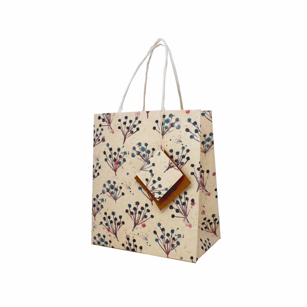 Handmade Lokta Recycled Paper Gift Bag Blue flowers