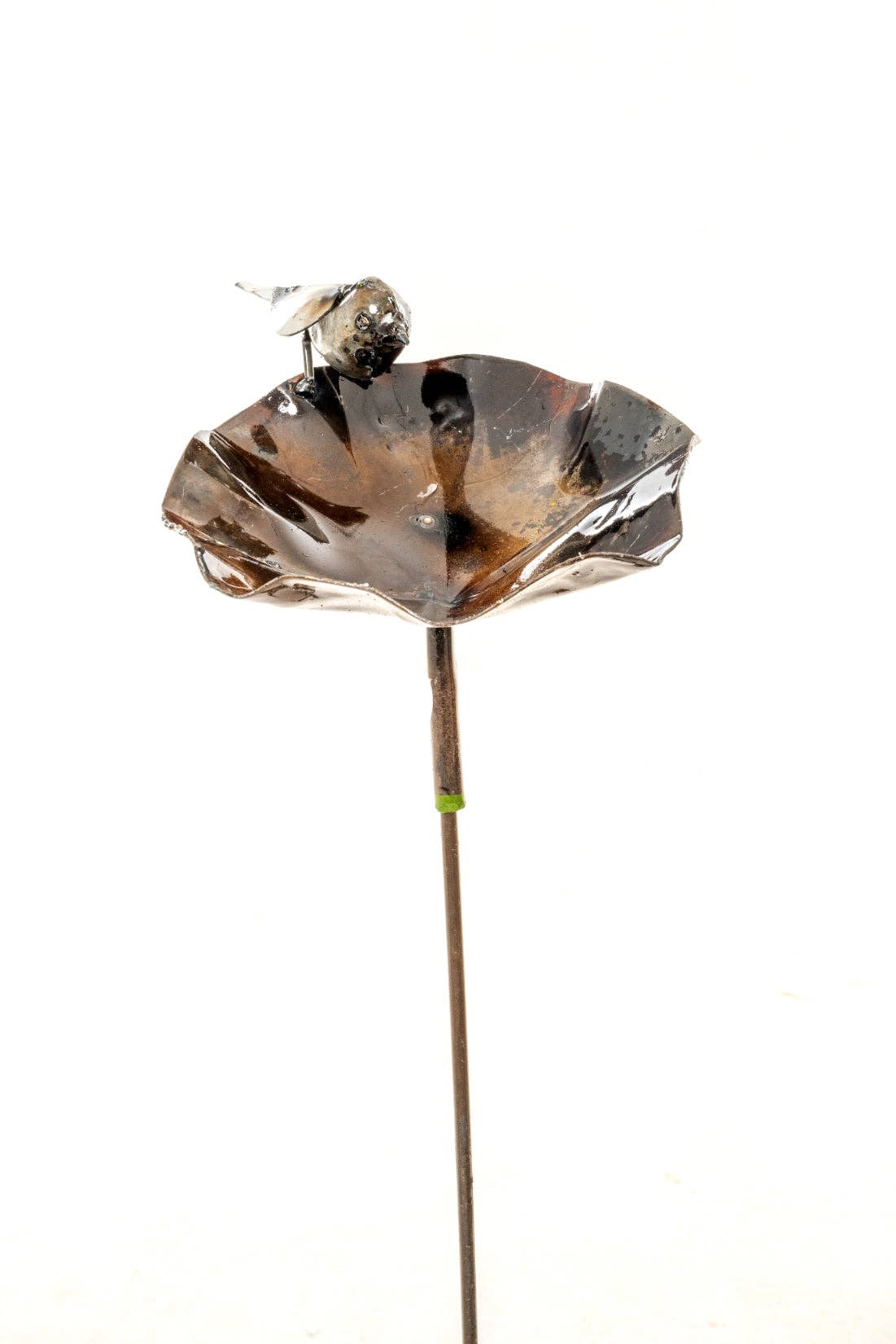 METAL WHITE-BIRD LOTUS BOWL  BIRDFEEDER ON STICK