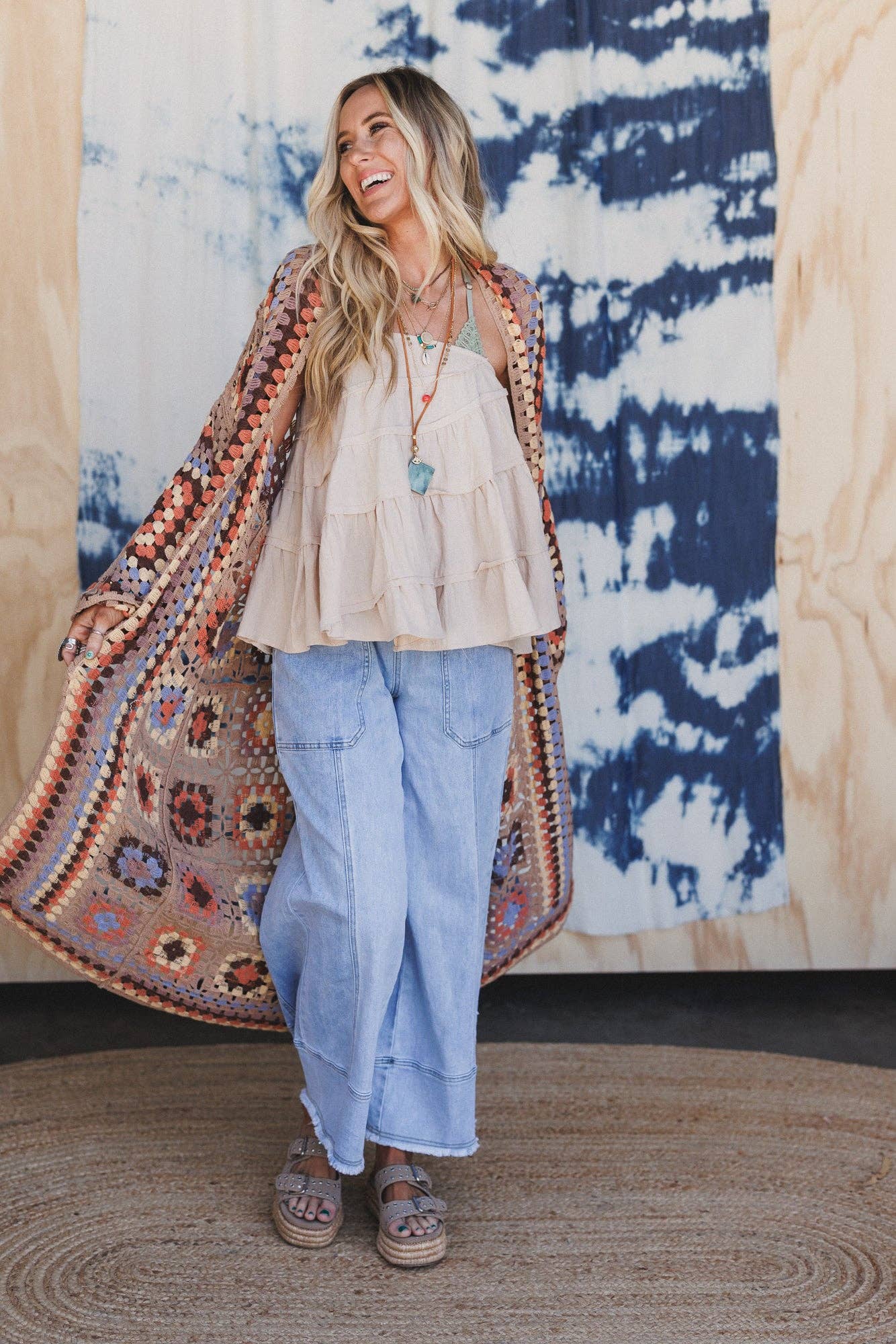 Soulful Wanderer Crochet Duster - Natural Brown