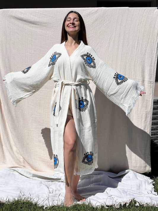 Awake Eye Kimono Robe, Dressing Gown