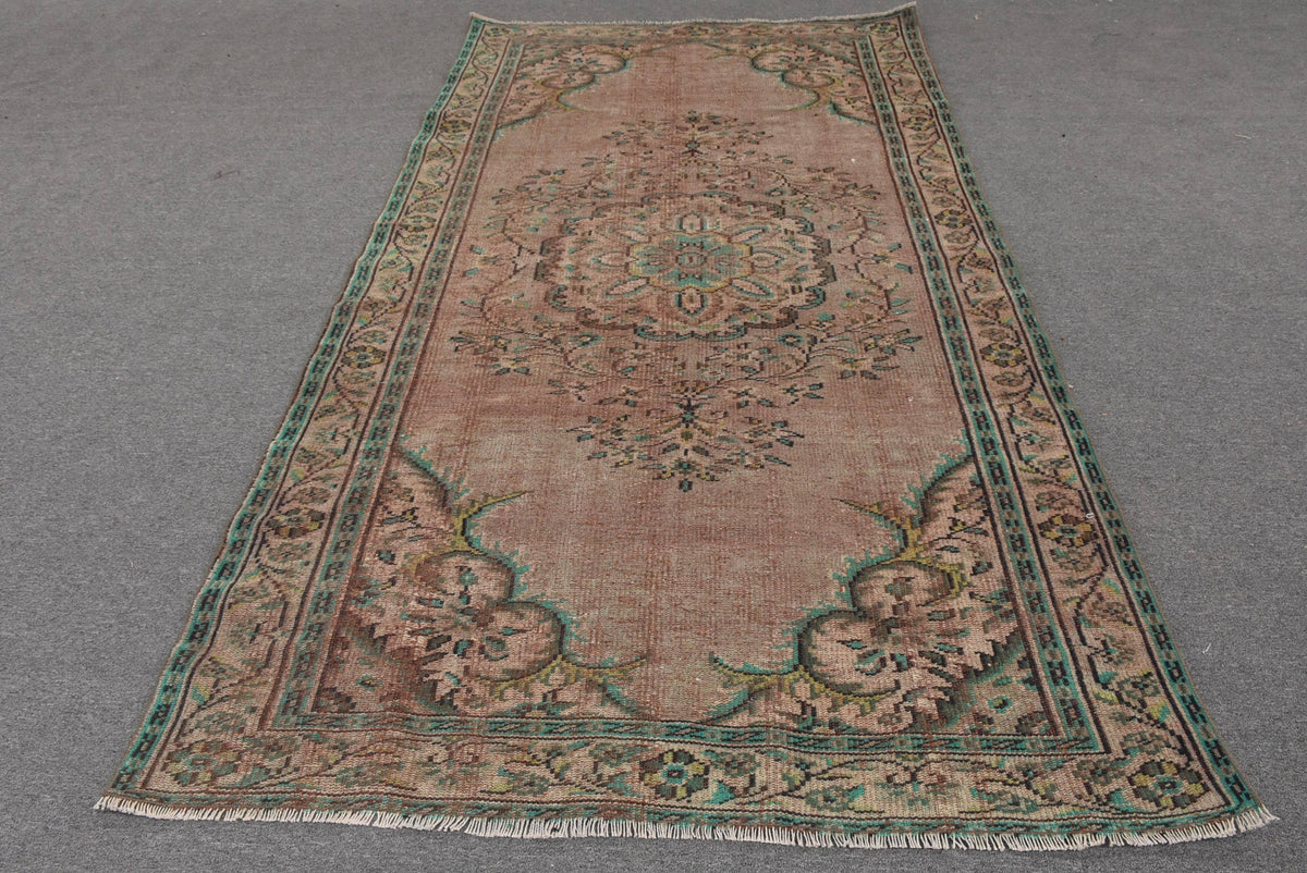 Handmade Brown & Green Floral Rug, 4.8x9 Ft Classic Area Rug