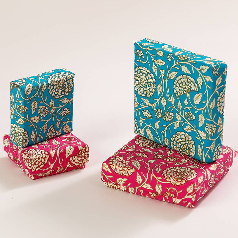 Turquoise and Magenta Jaipur Floral Jewellery Box Small