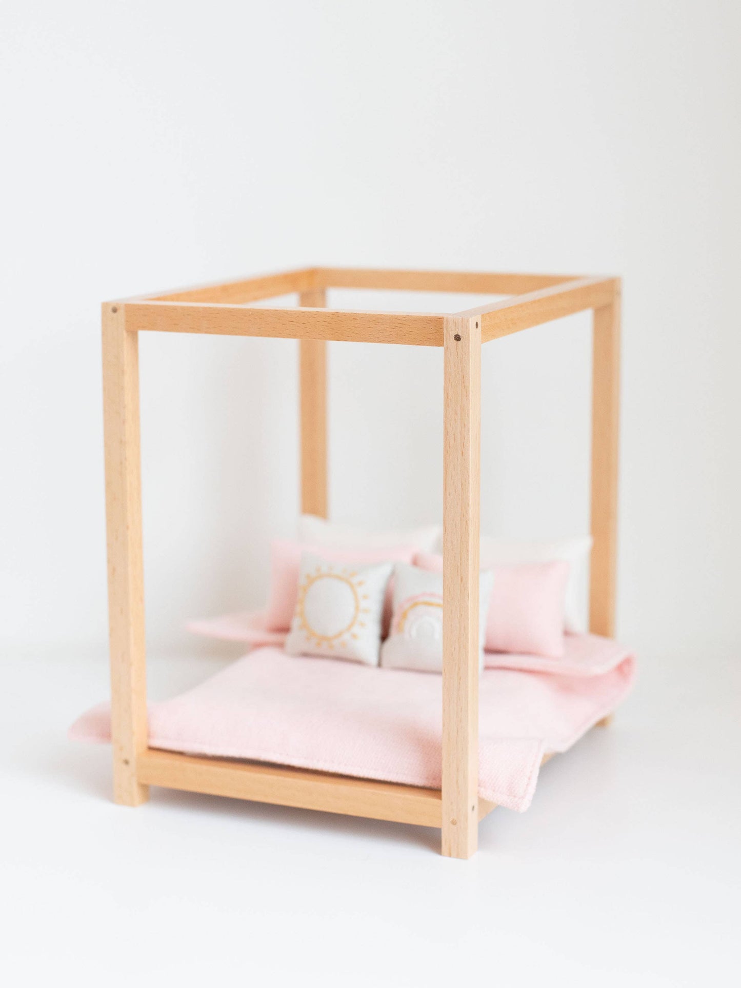 Four Poster Bed + Mattress | Natural Wood