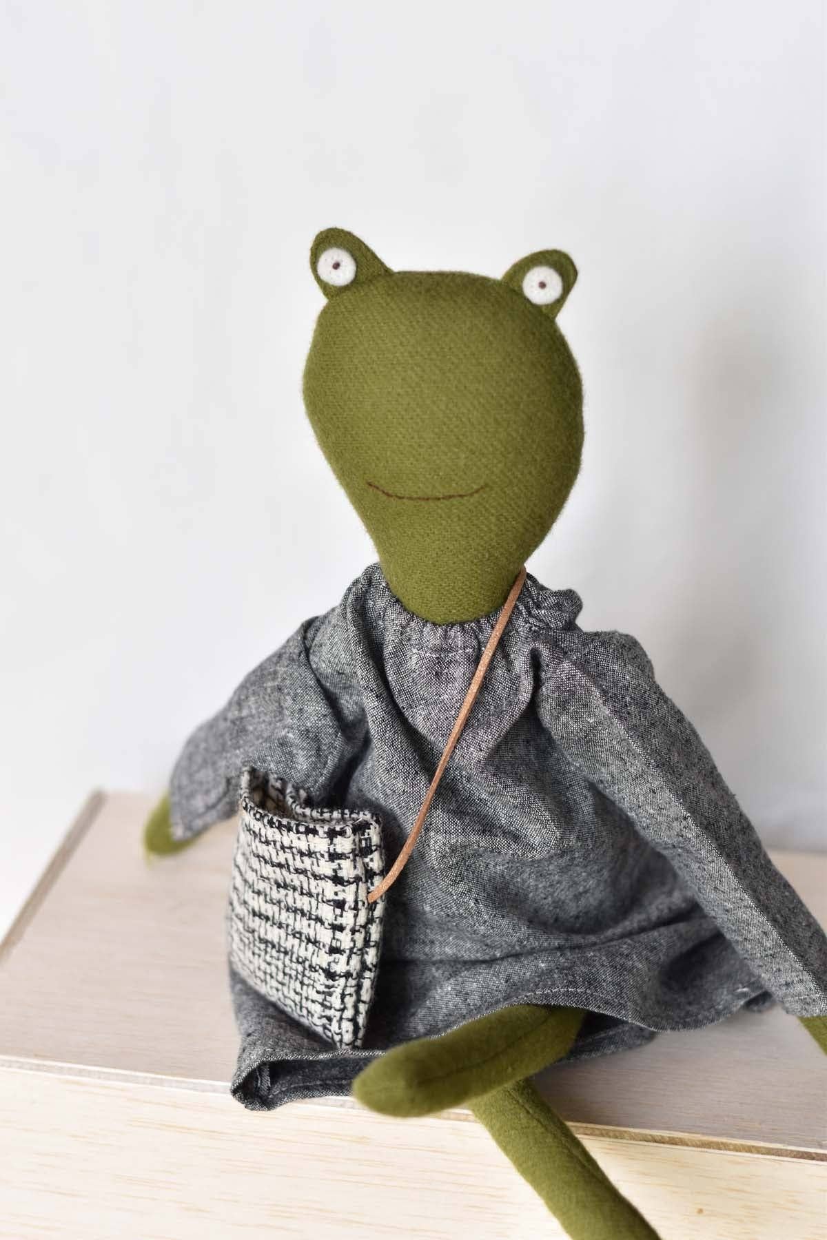 Fern the Frog doll-  Charcoal Chambray Day Dress
