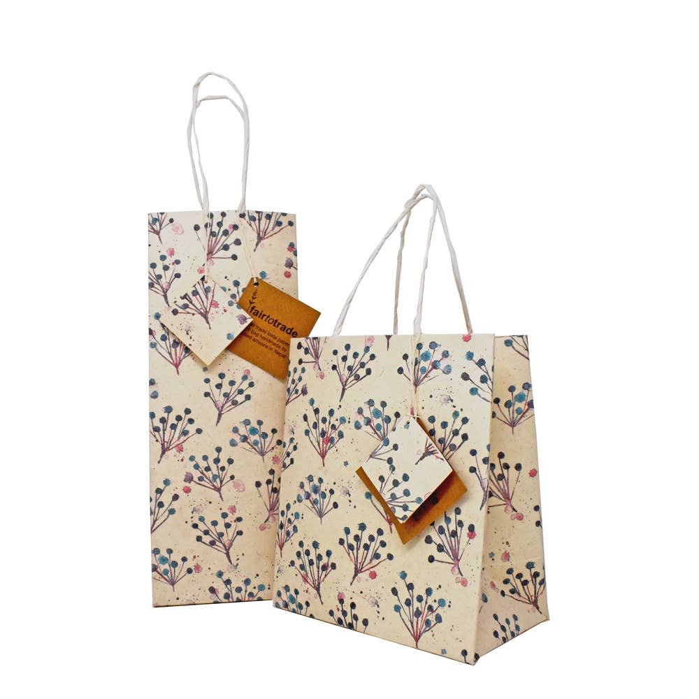 Handmade Lokta Recycled Paper Gift Bag Blue flowers