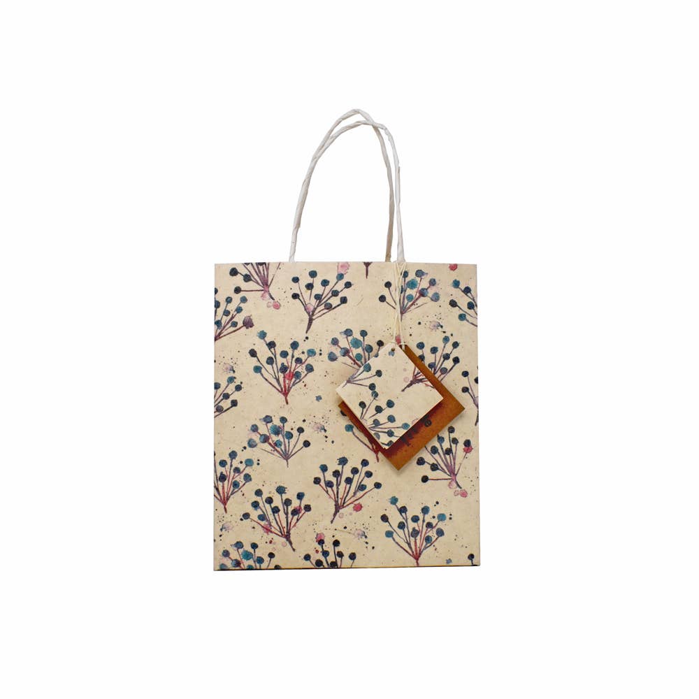 Handmade Lokta Recycled Paper Gift Bag Blue flowers