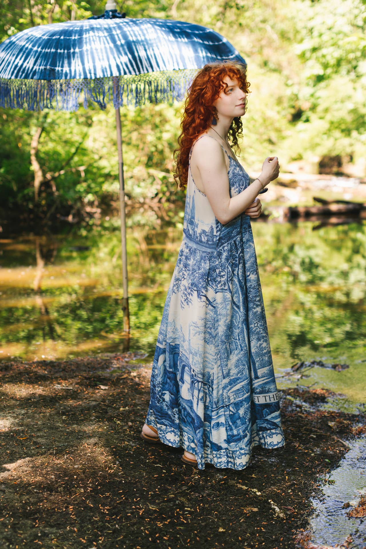 Let The Light In Bohéme Long Maxi Slip Dress w Delft Print