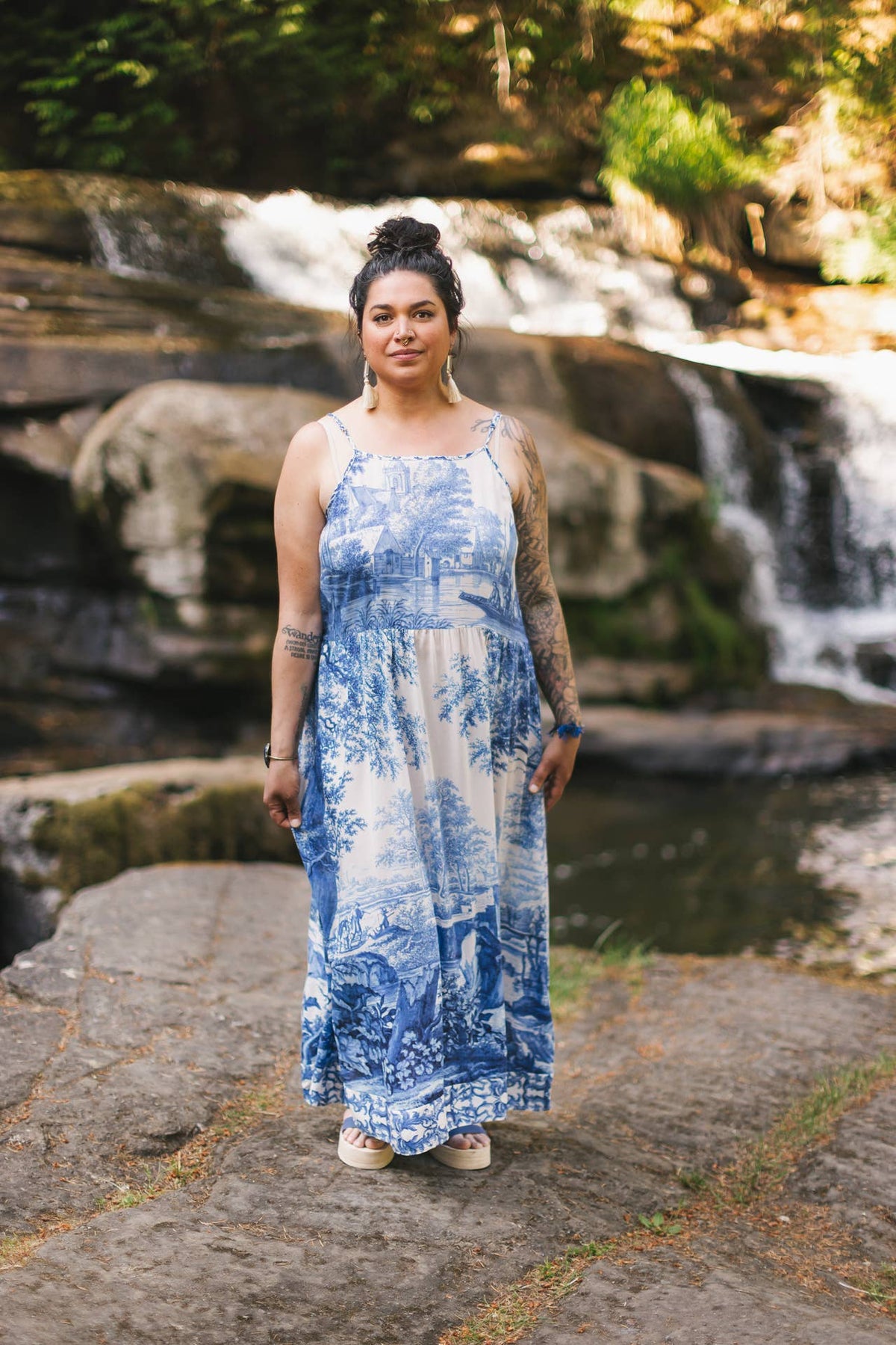 Let The Light In Bohéme Long Maxi Slip Dress w Delft Print
