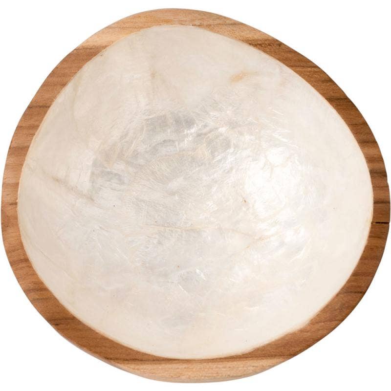 TEAK BOWL WITH WHITE SHELL